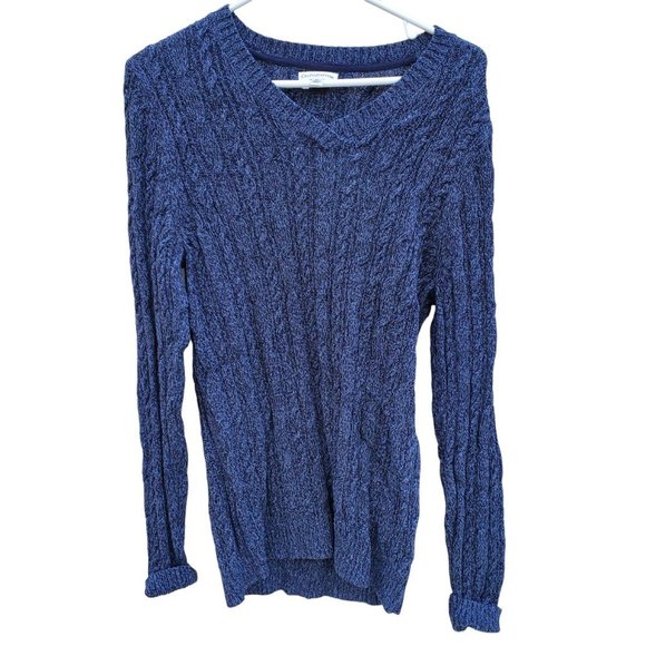 Croft And Barrow Blue Purple Cable Knit Sweater Extra Long Sleeves V Neck Medium - Picture 1 of 3